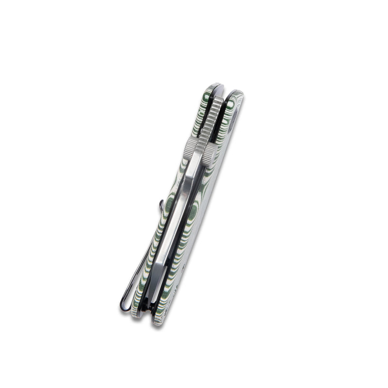 Monsterdog Liner Lock Folding Knife White green G10 Handle 2.95" Damascus KU337E
