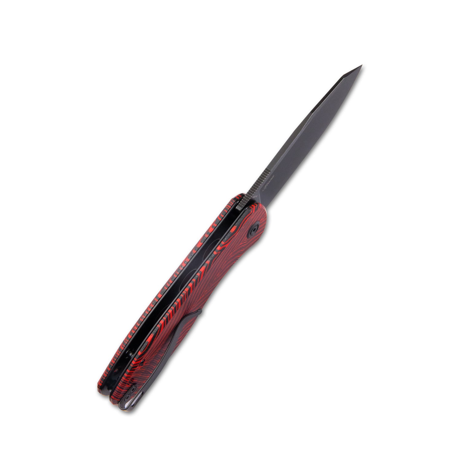 Master Chief Outdoor Folding Pocket Knife Red black Damascus G10 Handle 3.43" Beadblast AUS-10 KU358A