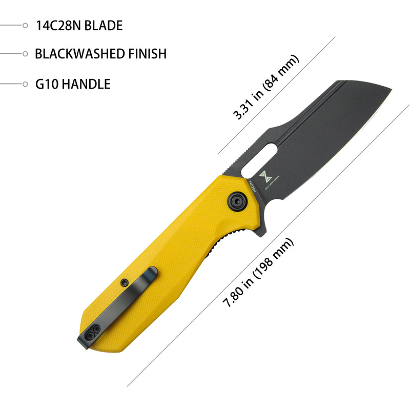 Atlas Liner Lock Folding Knife Yellow G10 Handle 3.31" Blackwash 14C28N KU328E