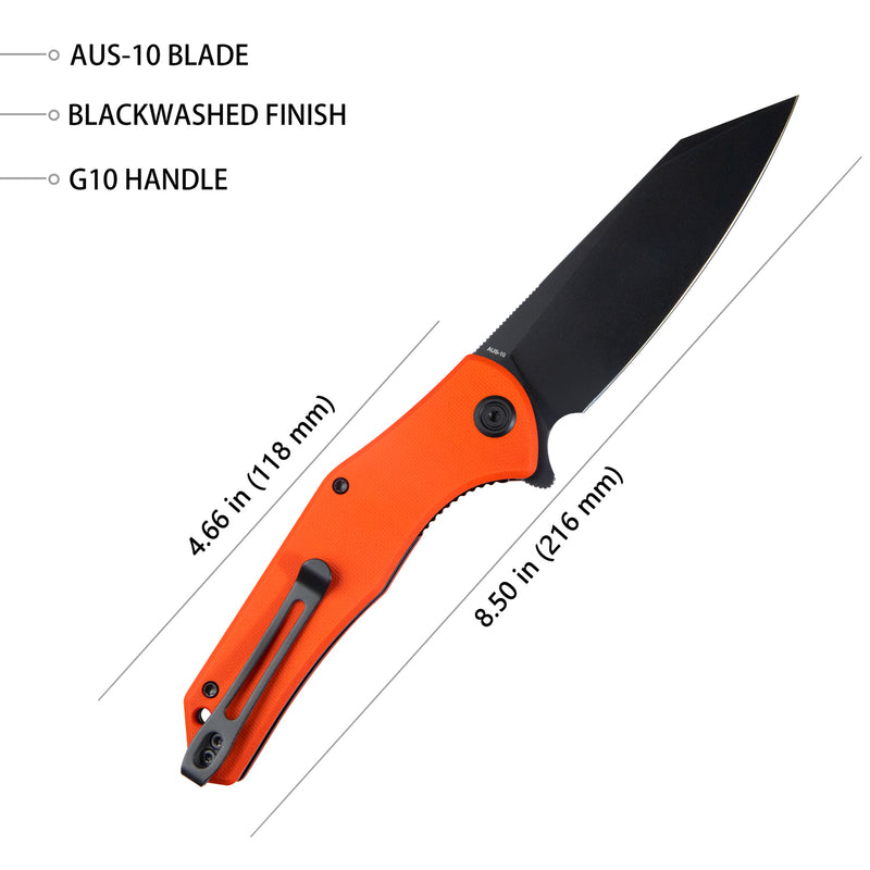 Flash Liner Lock Flipper Folding Knife Orange G10 Handle 3.82" Blackwashed AUS-10 KU158G
