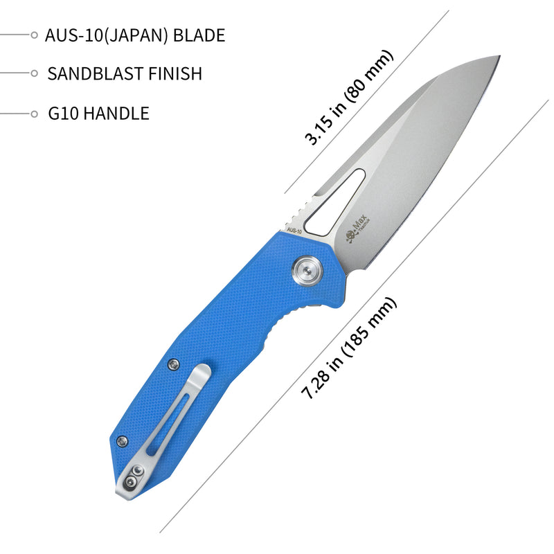 Vagrant Liner Lock Folding Knife Blue G10 Handle (3.1" Sandblast AUS-10) KU291C