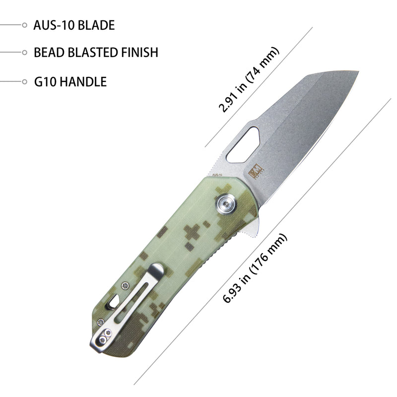 Duroc Liner Lock Flipper Small Pocket Folding Knife Camo Handle 2.91" Bead Blasted AUS-10 KU332J