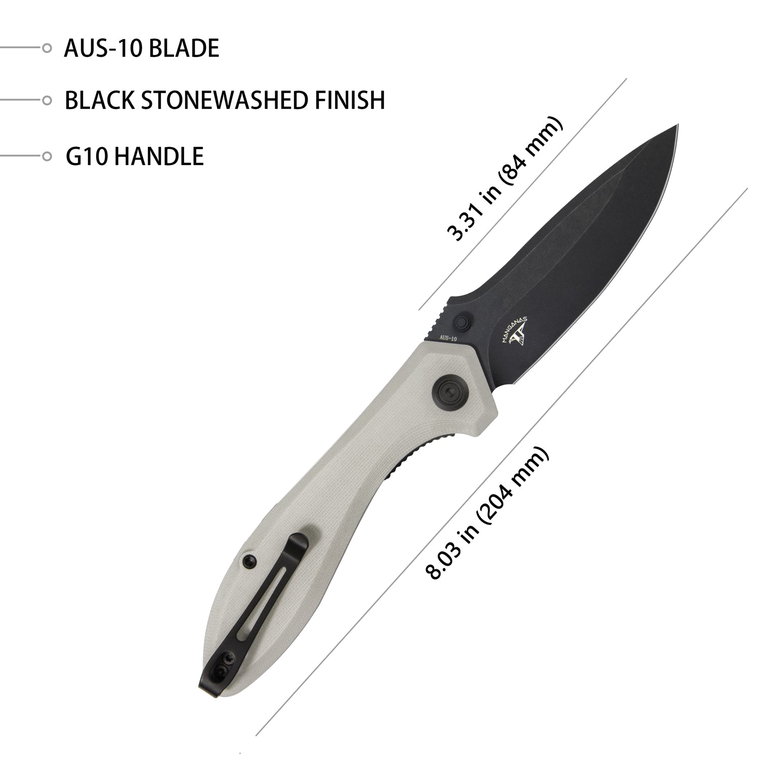 Kubey Ruckus Klappmesser Liner Lock Folding Knife Ivory G10 Handle 3.31" Dark Stonewashed AUS-10 KU314D（复制）