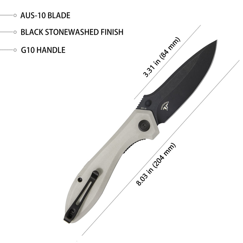 Ruckus Liner Lock Folding Knife Ivory G10 Handle 3.31" Dark Stonewashed AUS-10 KU314D