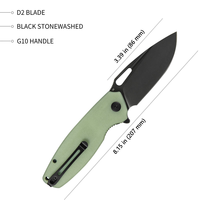 Tityus Liner Lock Flipper Folding Knife Jade G10 Handle 3.39" Dark Stonewashed D2 KU322E
