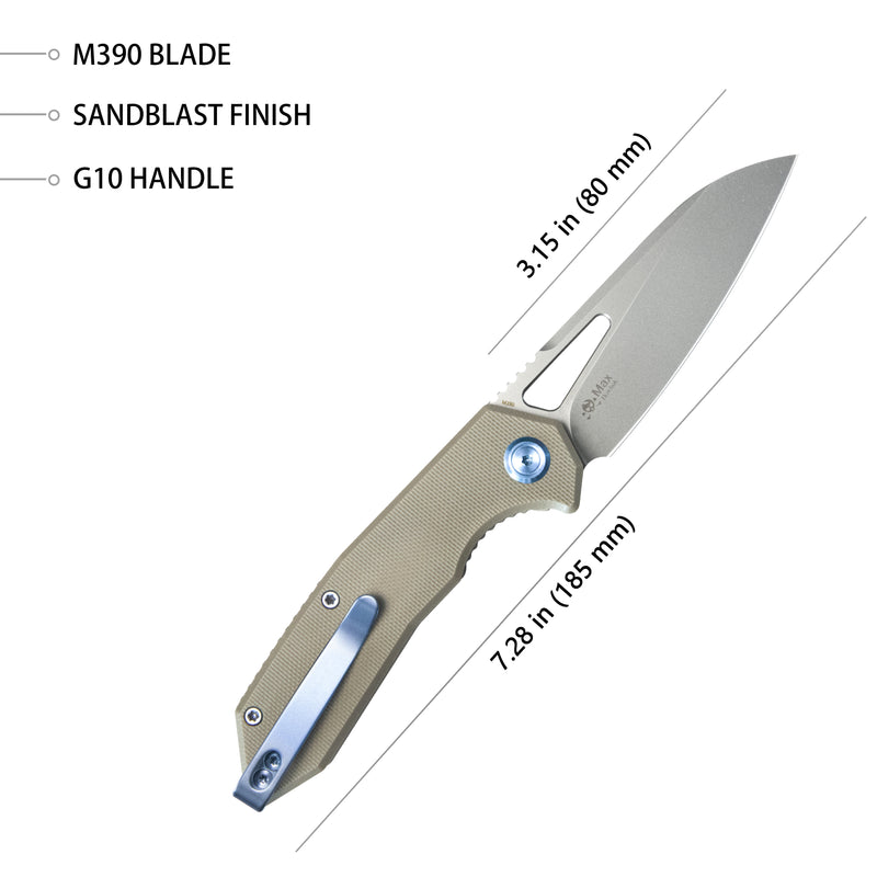 Vagrant Liner Lock Folding Knife Tan G10 Handle 3.1" Sandblast M390 KB291T