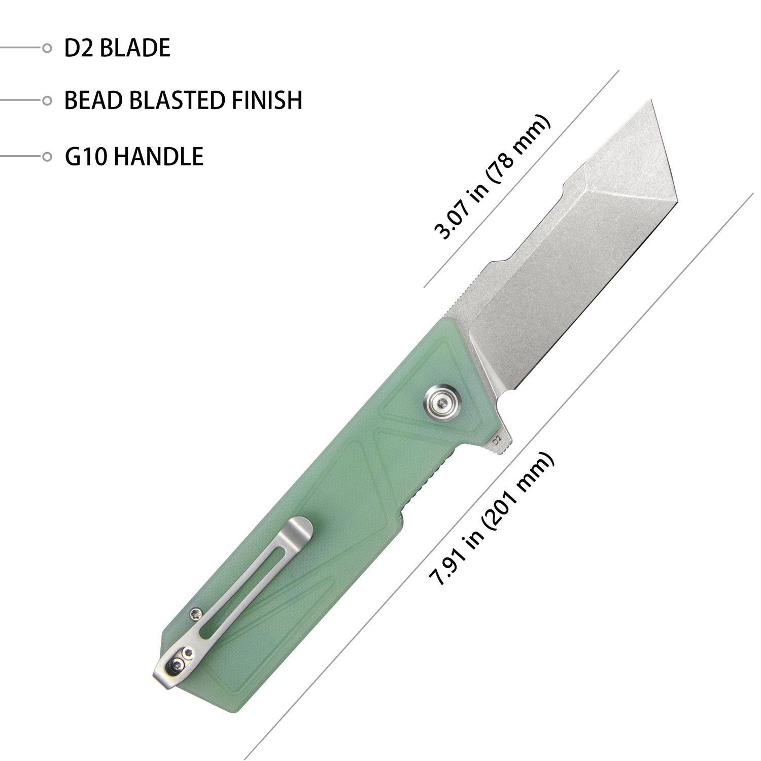 Avenger Outdoor Edc Folding Pocket Knife Jade G10 Handle 3.07" Bead Blast D2 KU104E