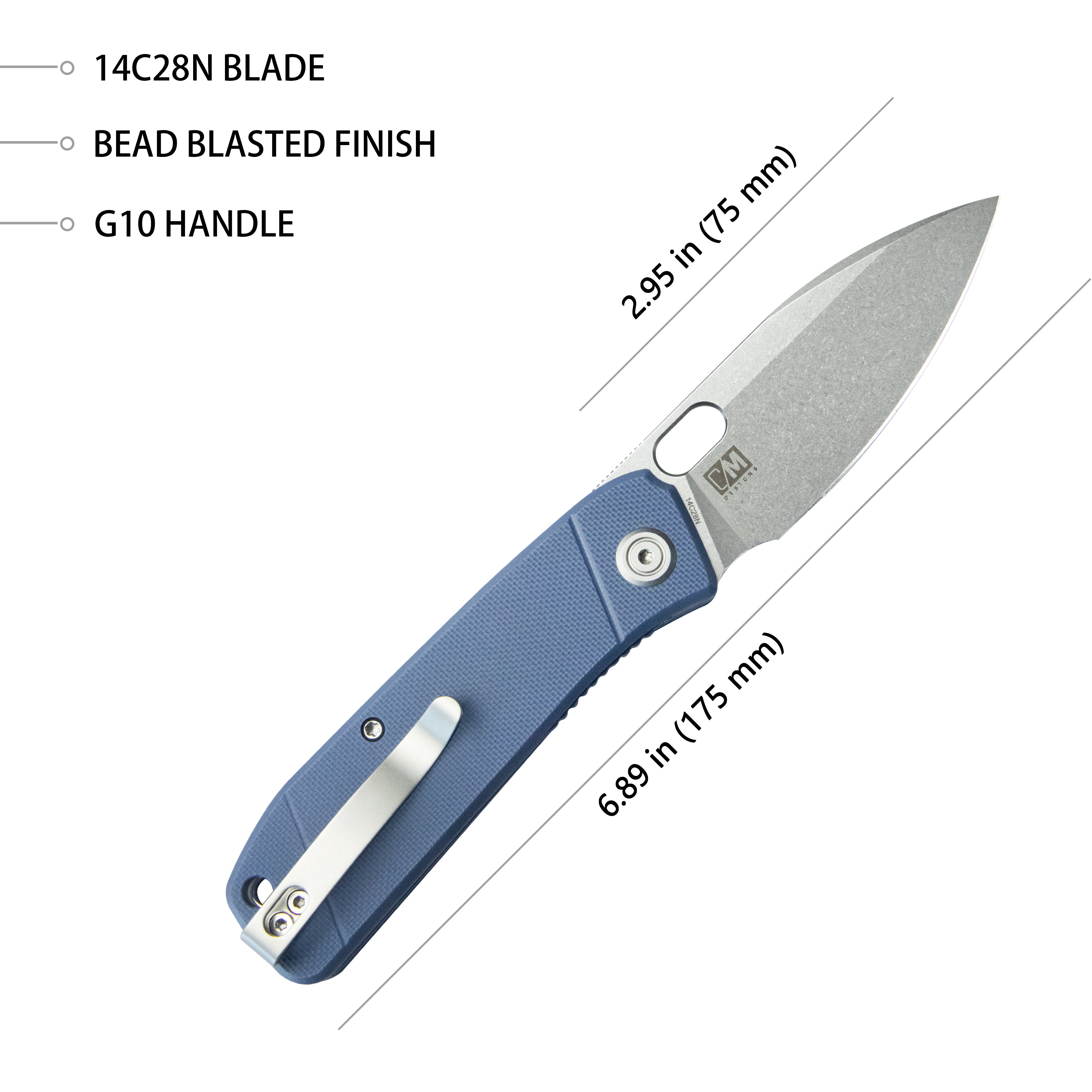 Hyde Liner Lock Folding Knife Denim Blue G10 Handle 2.95" Sand Blasted 14C28N KU2104D