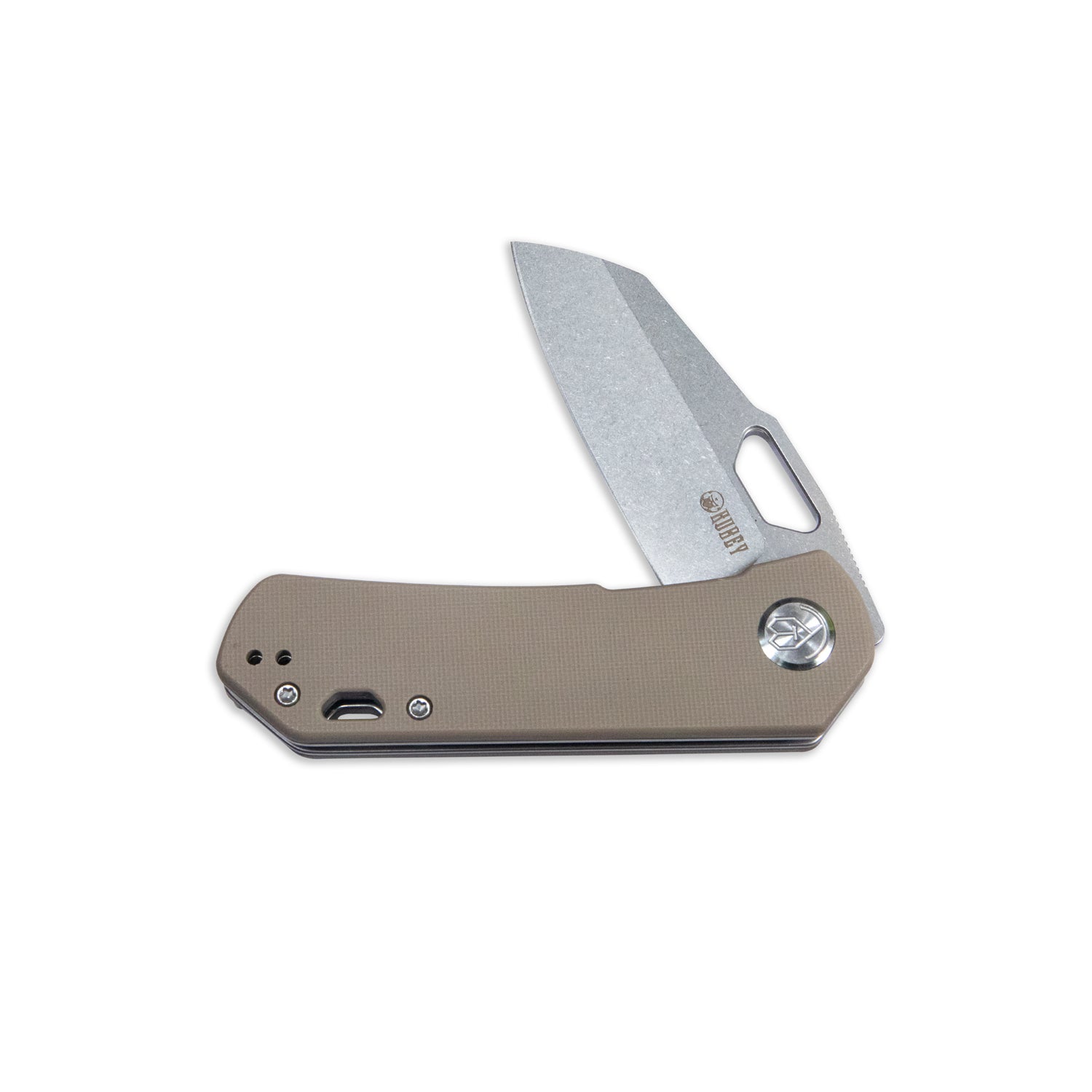 Kubey Duroc Klappmesser Liner Lock Flipper Small Pocket Folding Knife Tan Handle 2.91" Bead Blasted AUS-10 KU332K