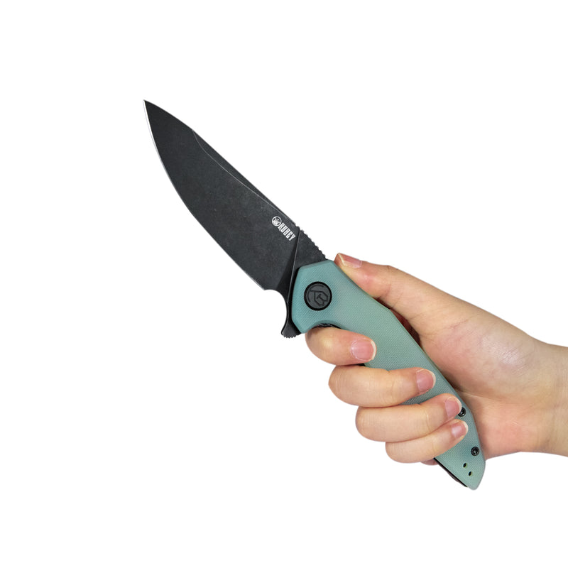 Nova Liner Lock Flipper Folding Pocket Knife Jade G10 Handle Blackwashed D2 KU117G