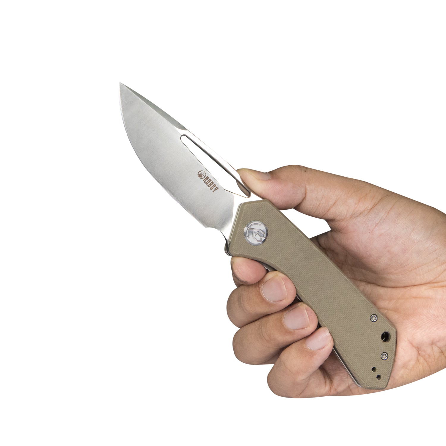 Kubey Thalia Klappmesser Front Flipper EDC Pocket Folding Knife Tan G10 Handle 3.27" Satin D2 KU331F