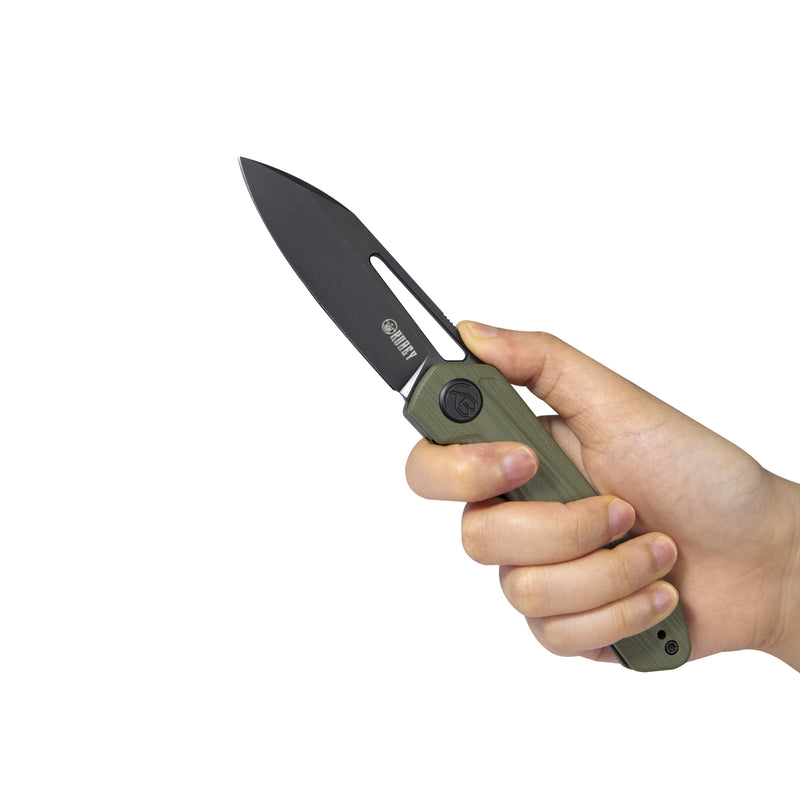 Royal Nest Liner Lock EDC Pocket Knife Front Flipper Green G10 Handle 2.99" Dark Stonewashed D2 KU321F