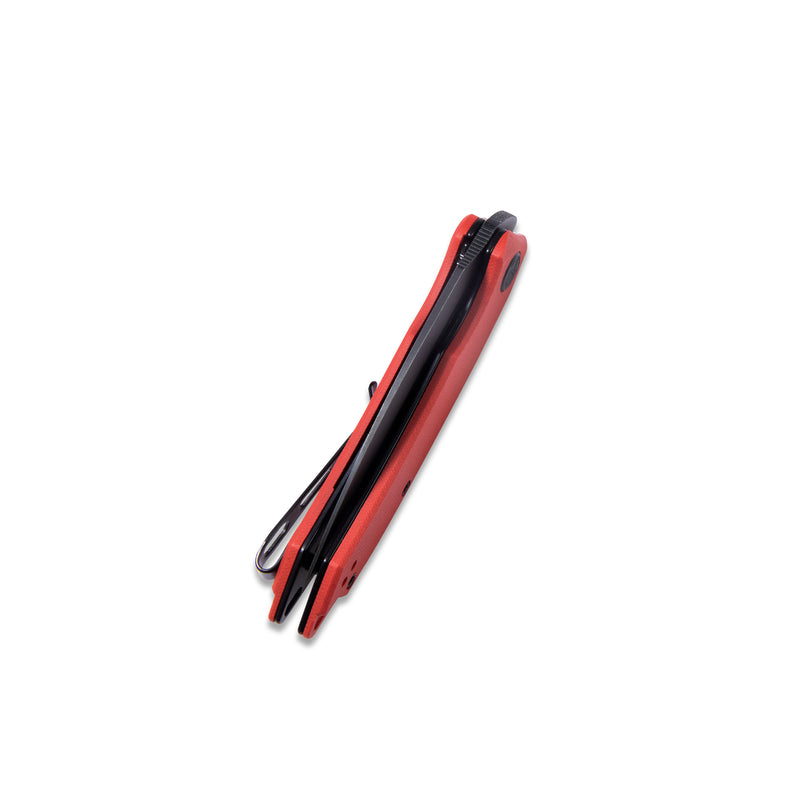 Leaf Liner Lock Front Flipper Folding Knife Red G10 Handle 2.99" Black Stonewashed AUS-10 KU333B