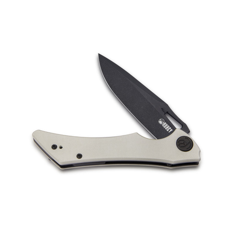 Raven Liner Lock Flipper Knife Ivory G10 Handle 3.5" Dark Stonewashed AUS-10 KB245F