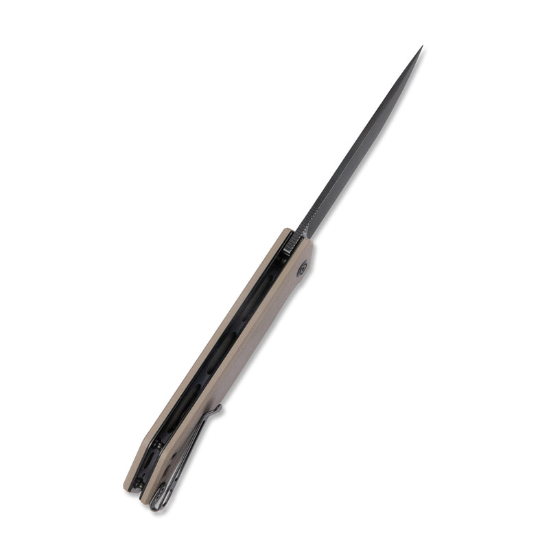 Pylades Liner Lock Flipper Folding Knife Tan G10 Handle 4.65" Blackwash AUS-10 KU253C