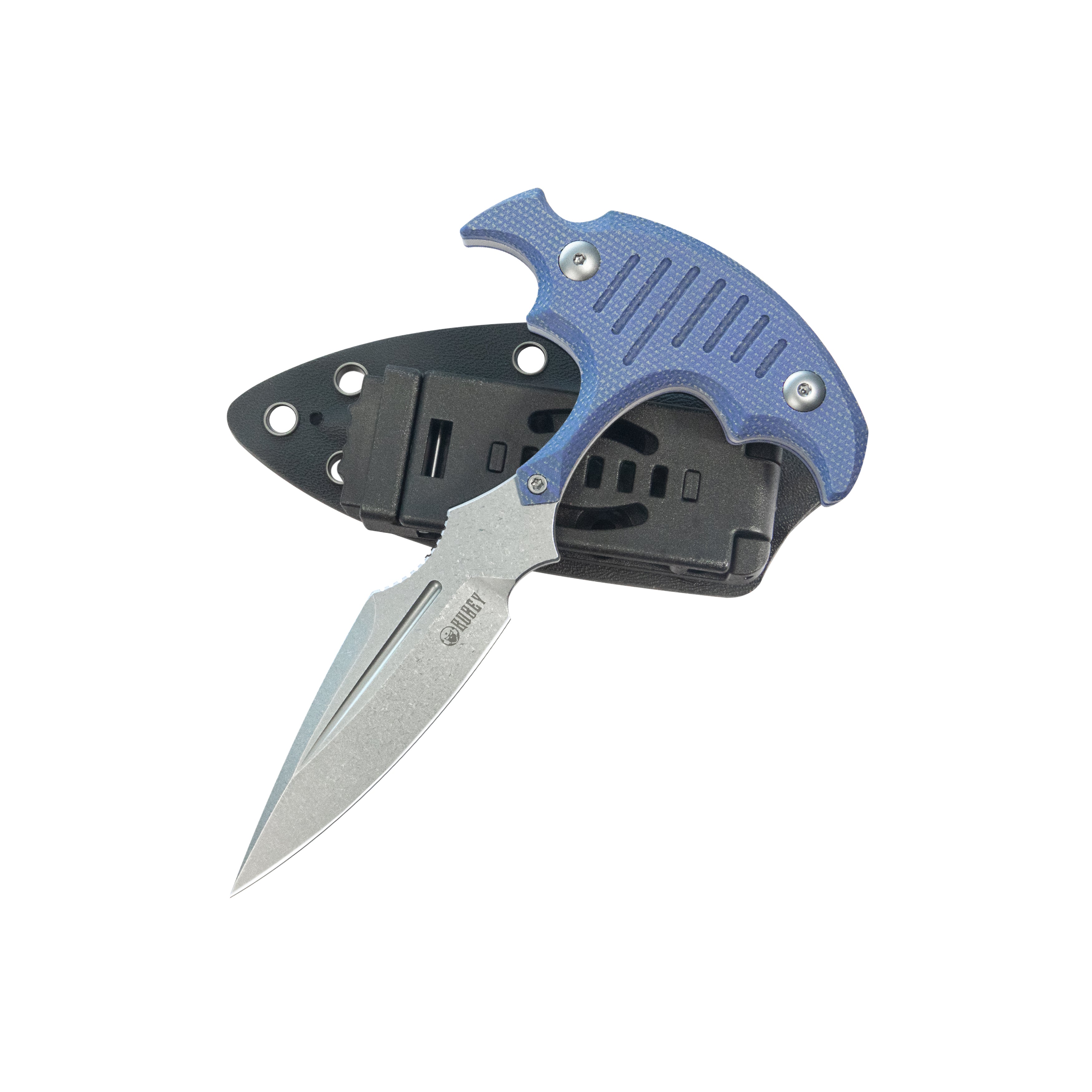 Medusa Push Dagger Fixed Blade Outdoor Knives w/ Kydex Sheath Blue Micarta Beadblast 14C28N KU242D