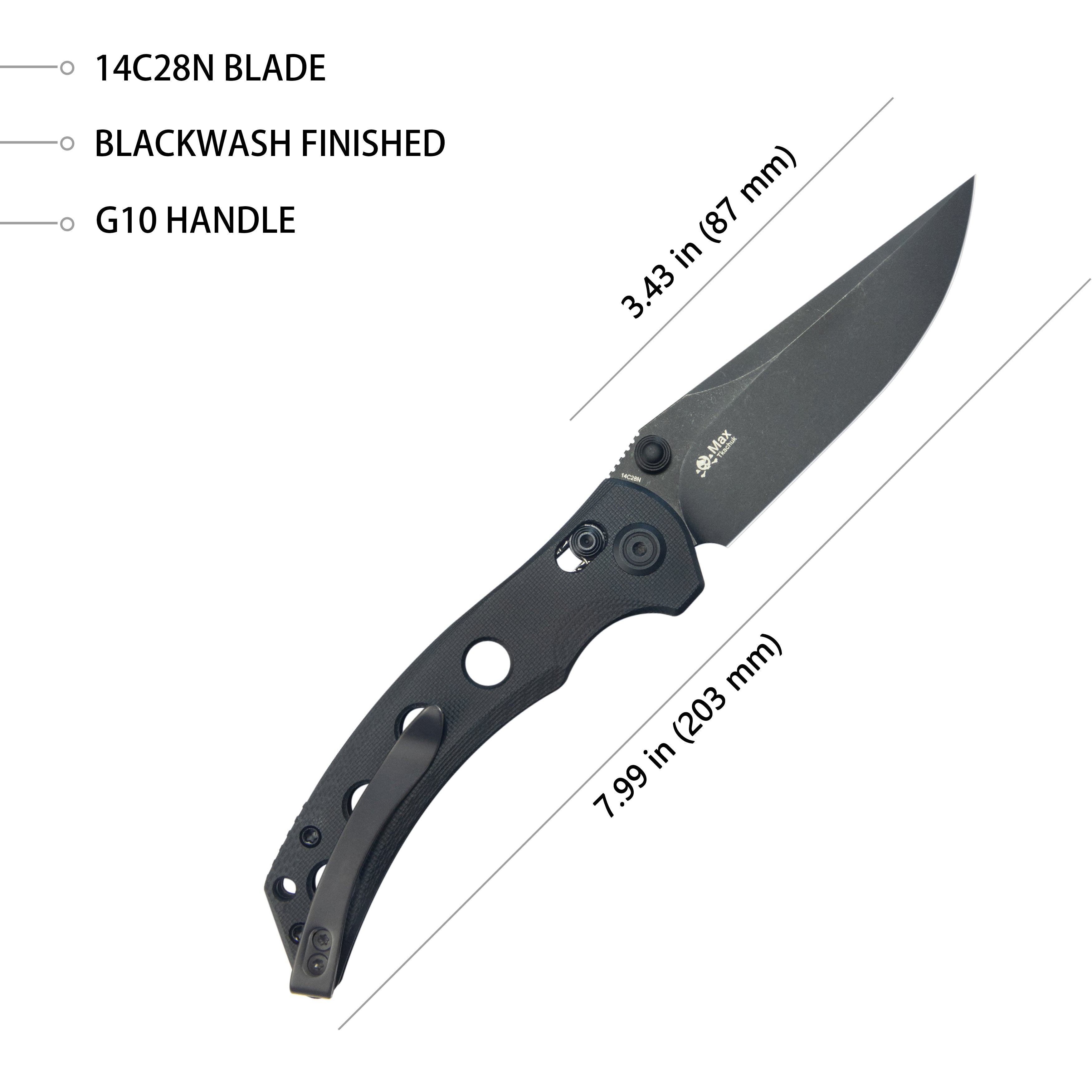 Hound Crossbar Lock Folding Pocket Knife Black G-10 Handle 3.43" Blackwash 14C28N Blade KU172B