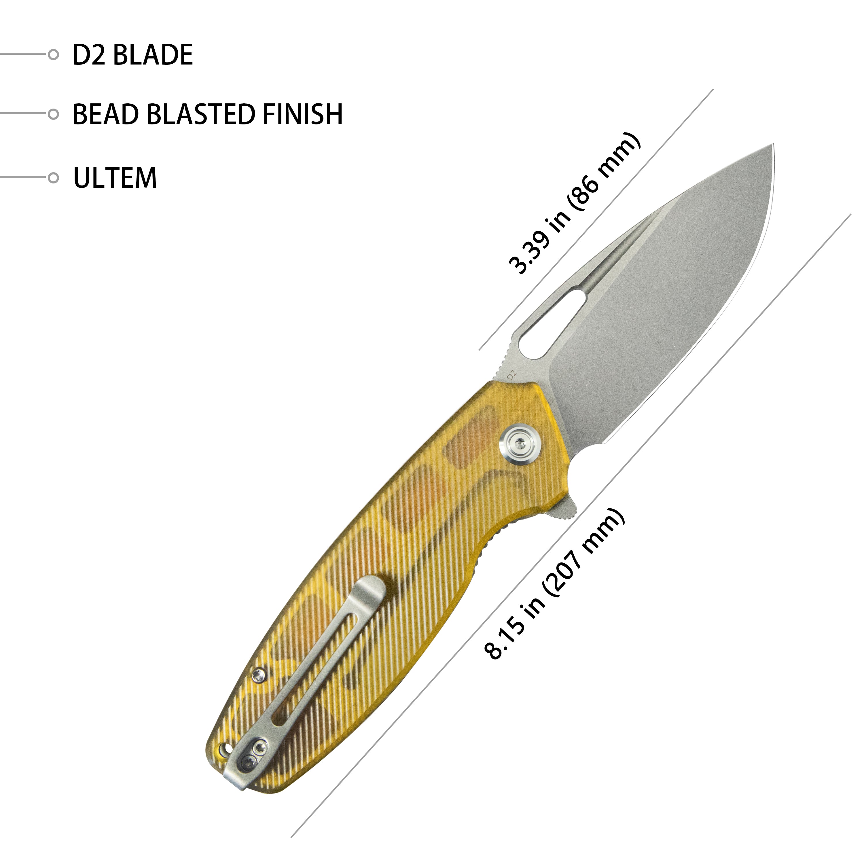 Tityus Liner Lock Flipper Folding Knife Ultem Handle 3.39" Bead Blasted D2 KU322L