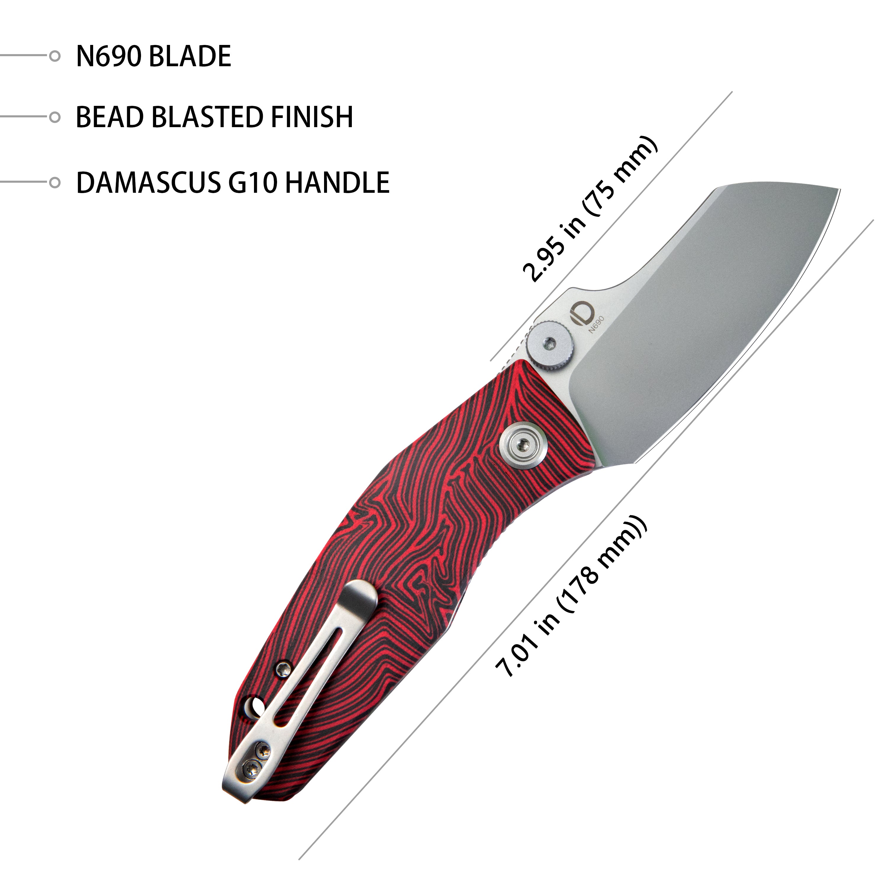 Monsterdog Liner Lock Folding Knife Red black G10 Handle 2.95" N690 KU337F