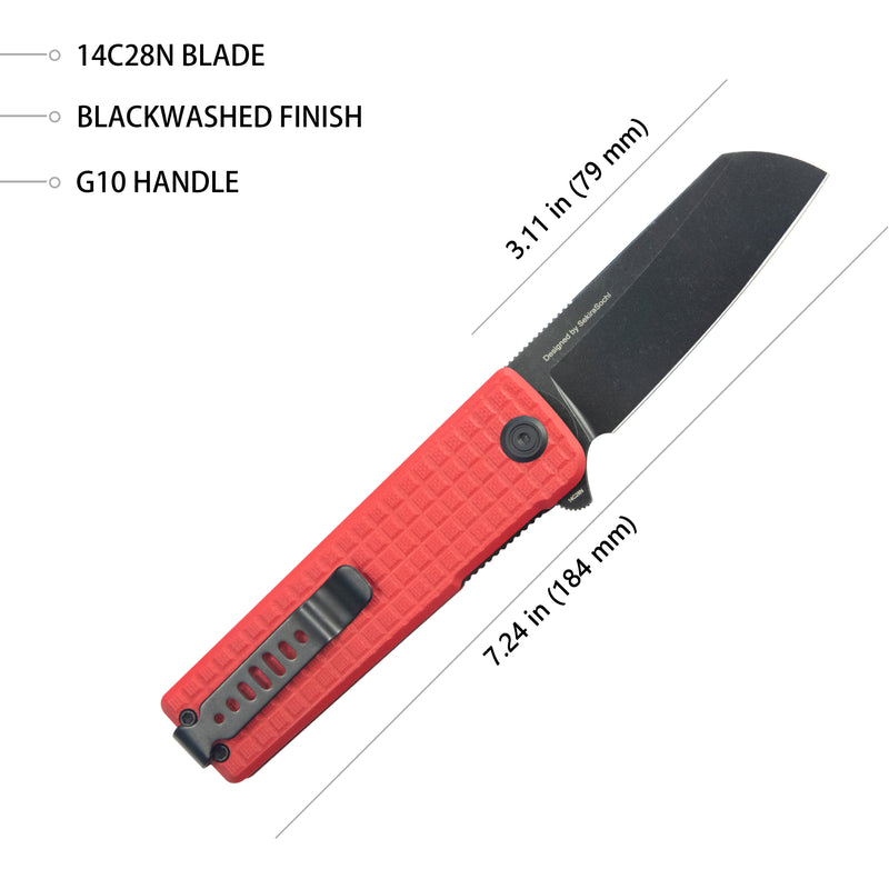 Sailor Liner Lock Flipper Outdoor Folding Knife Red G10 Handle 3.11" Blackwash 14C28N Blade KU317K