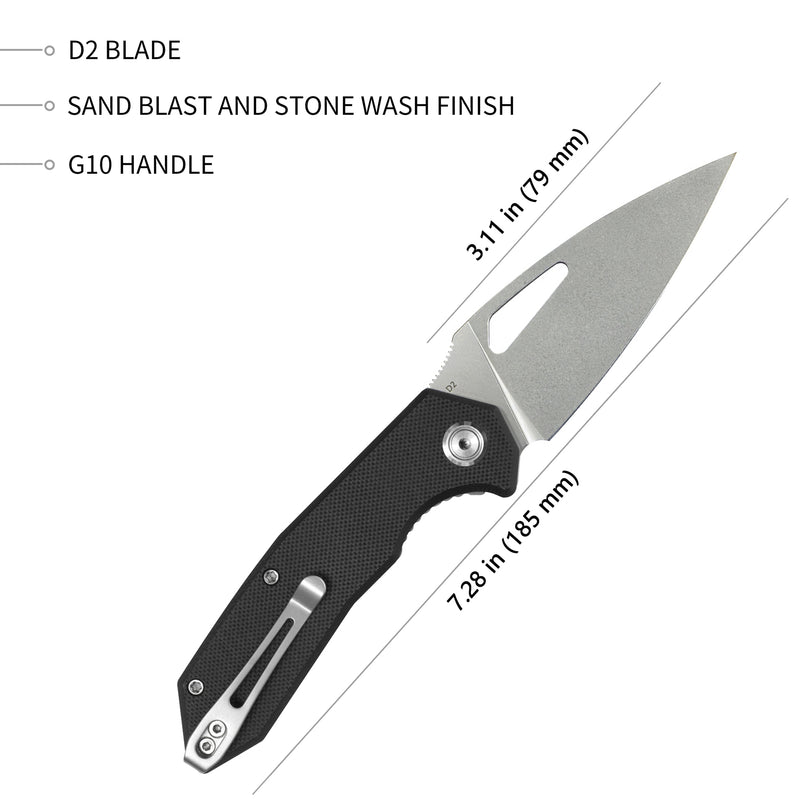 Coeus Liner Lock Thumb Open Folding Knife Black G10 Handle Kitchen knives 3.11" Bead Blasted D2 KU122A