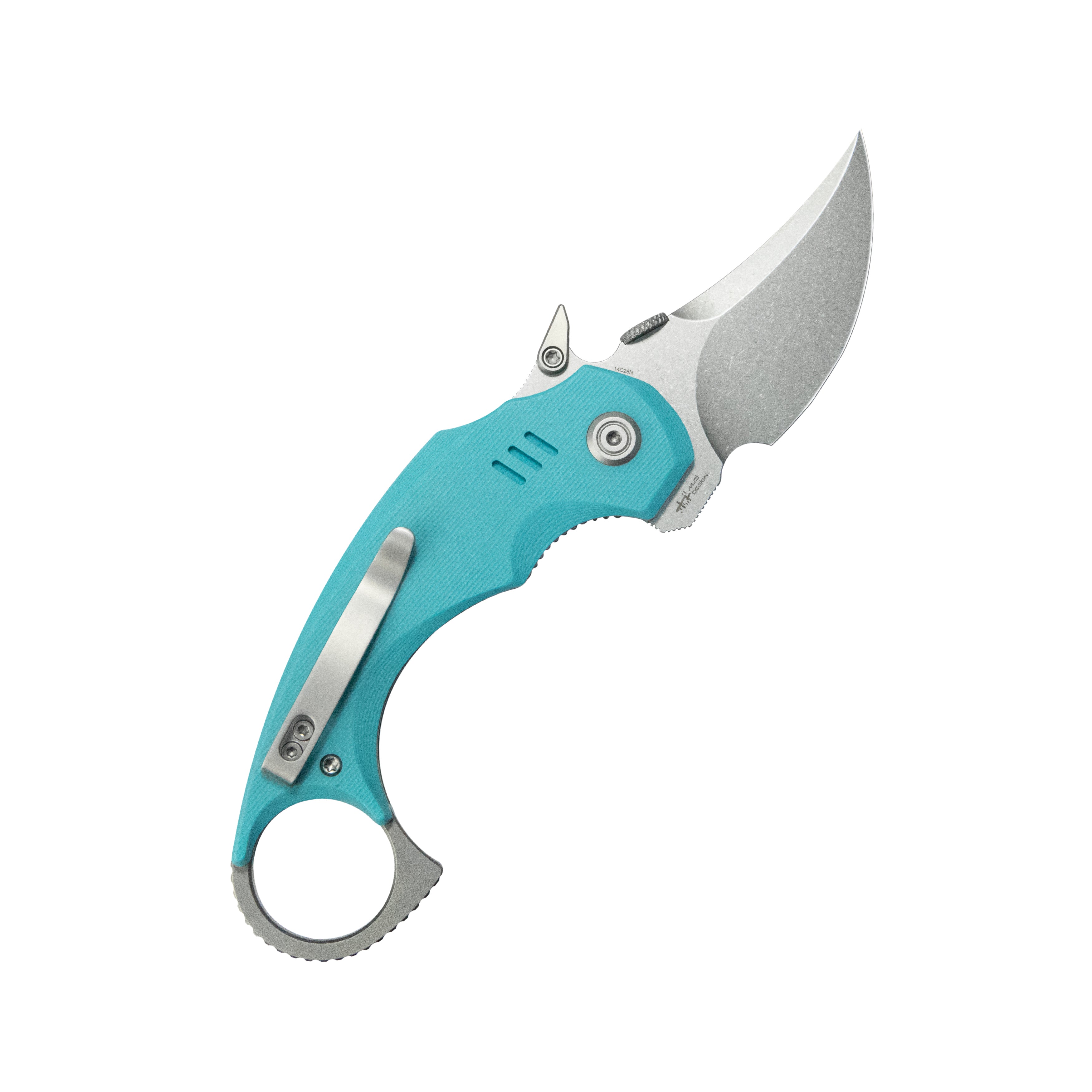 Kubey Jaw Pikal Karambit Folding Knife Tiffany Blue G-10 Handle 2.52" Beadblast 14C28N Blade KU440B