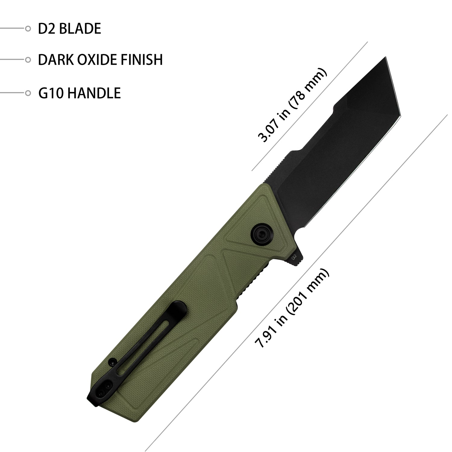 Avenger Outdoor Edc Folding Pocket Knife Green G10 Handle 3.07" Blackwash D2 KU104F
