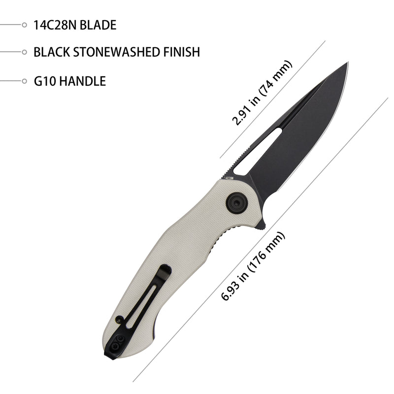 Dugu Liner Lock Folding Knife Ivory G10 Handle 2.91'' Dark Stonewashed 14C28N Blade KU210G NEW
