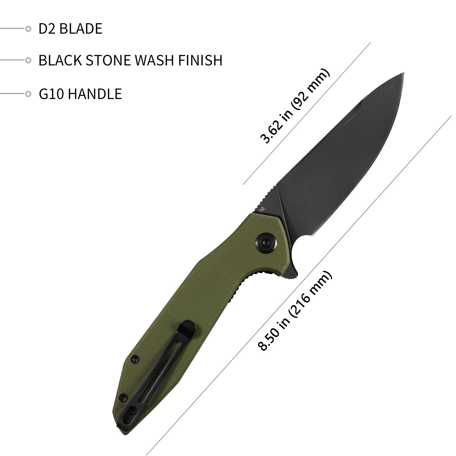 Nova Liner Lock Flipper Folding Pocket Knife Green G10 Handle Black Stonewashed D2 KU117E