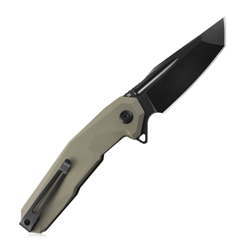 Carve Nest Liner Lock Tactical Folding Knife Tan G10 Handle 3.27'' Black Coated D2 KB237C