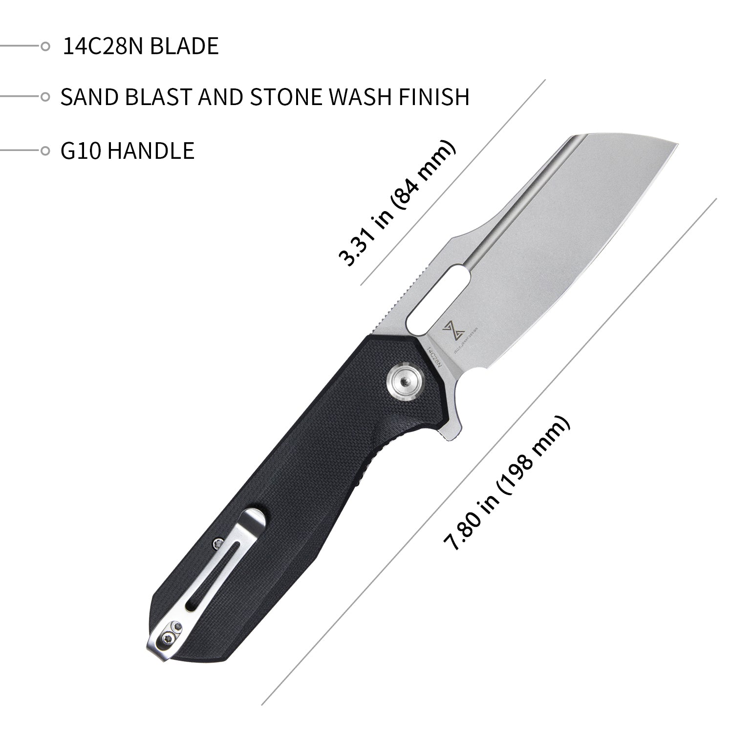 Kubey Atlas Nest Klappmesser Liner Lock Folding Knife Black G10 Handle 3.31" Bead Blasted 14C28N KU328A