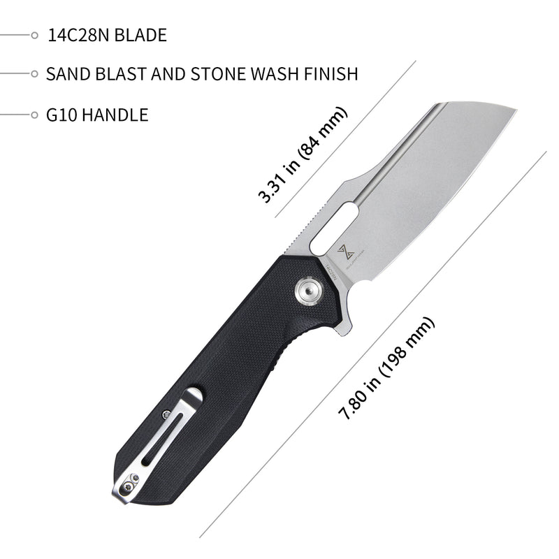 Atlas Nest Liner Lock Folding Knife Black G10 Handle 3.31" Bead Blasted 14C28N KU328A