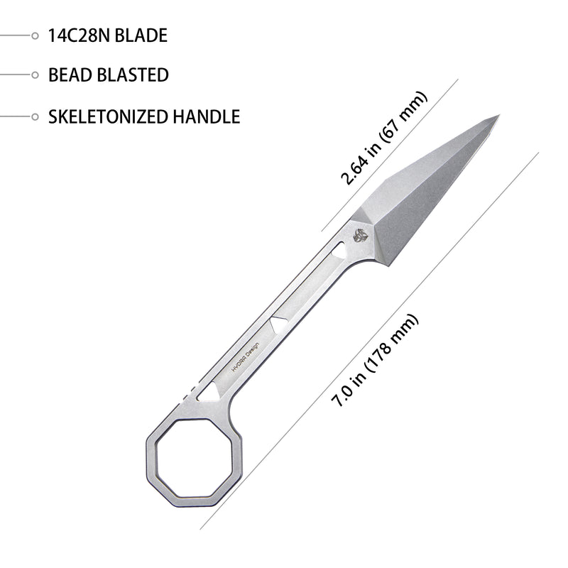 Hydra Design 12.7 Every Day Carry Fixed Blade Knife Skeletonized Handle 2.60" Bead Blaseted 14C28N KU364