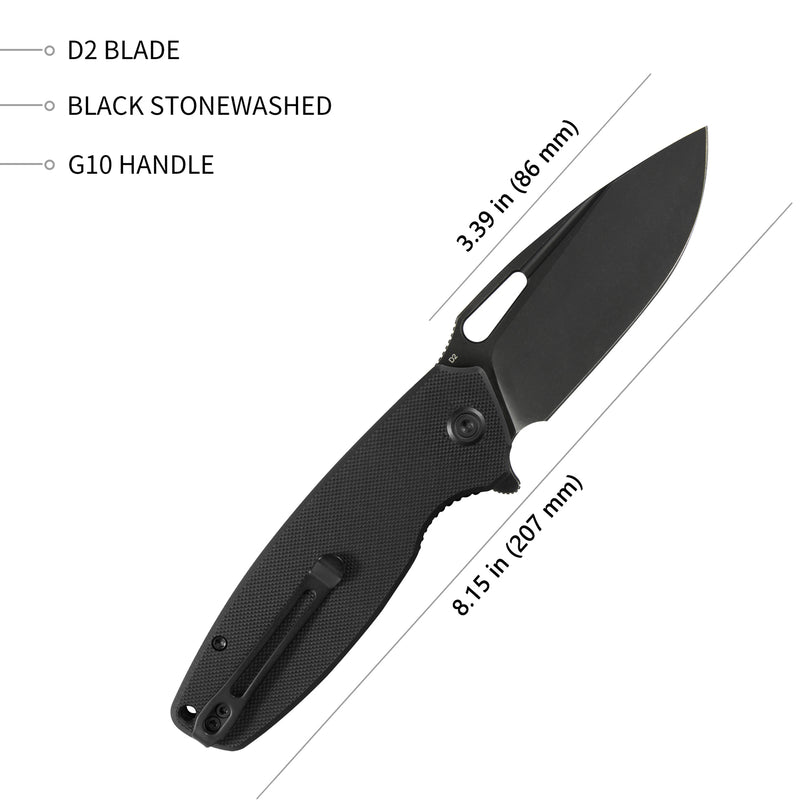 Tityus Liner Lock Flipper Folding Knife Black G10 Handle 3.39" Dark Stonewashed D2 KU322C
