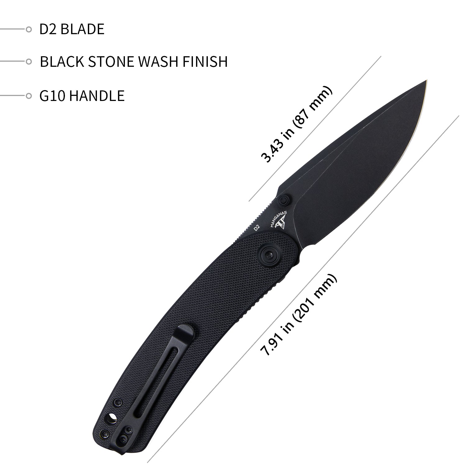 Momentum Sherif Manganas Design Liner Lock Front Flipper / Dual Studs Open Folding Knife Black G10 Handle 3.43" Dark Stonewashed D2 KU344E