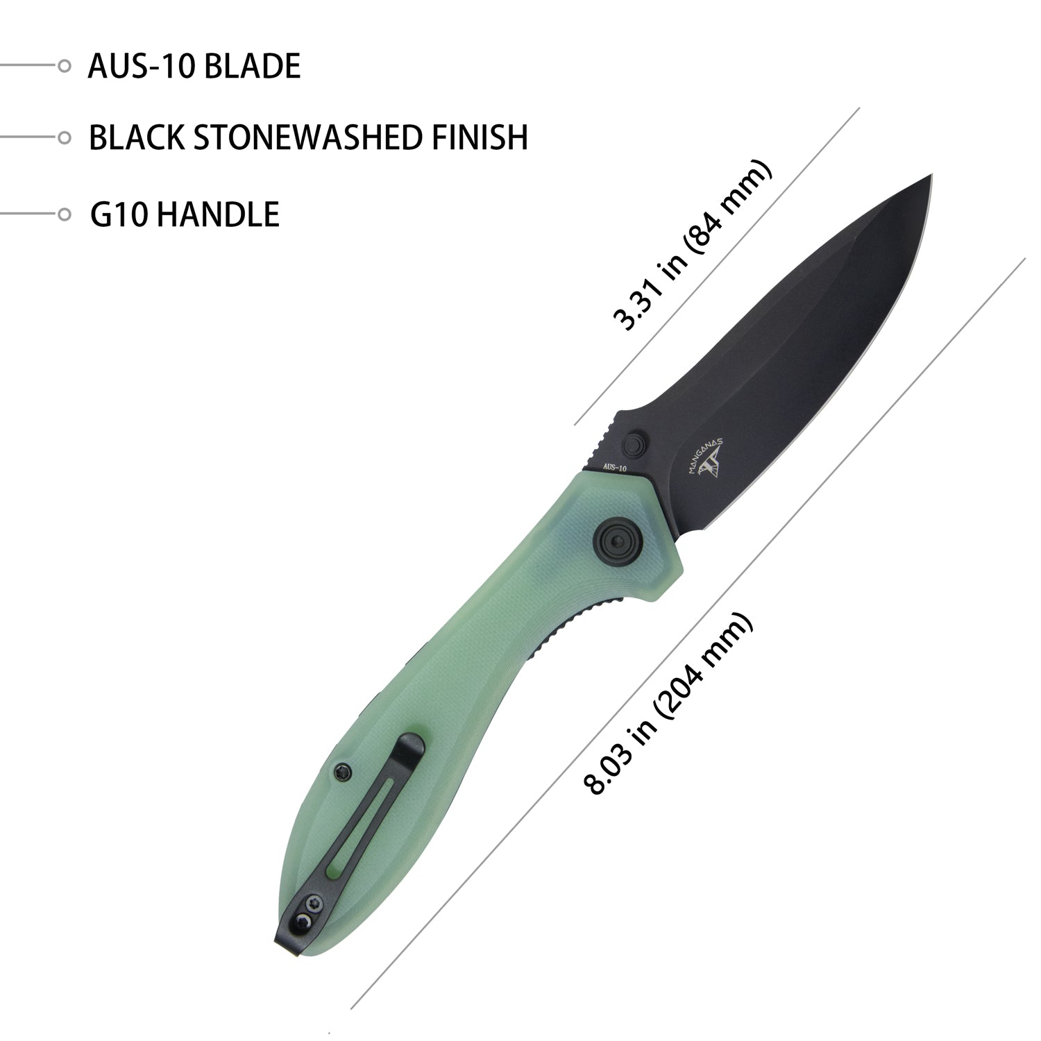 Kubey Ruckus Klappmesser Liner Lock Folding Knife Jade G10 Handle Vegetable knives 3.31" Dark Stonewashed AUS-10 KU314C（复制）