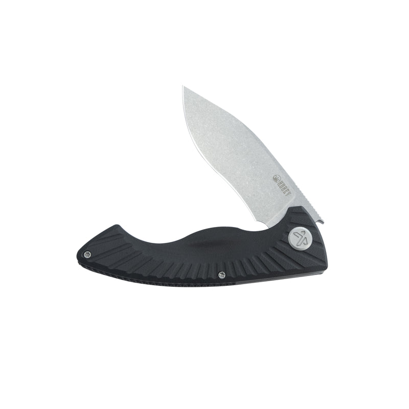 Timberwolf Flipper Outdoor Folding Knife Black G-10 Handle 3.46" Stonewash 14C28N Blade KU208D