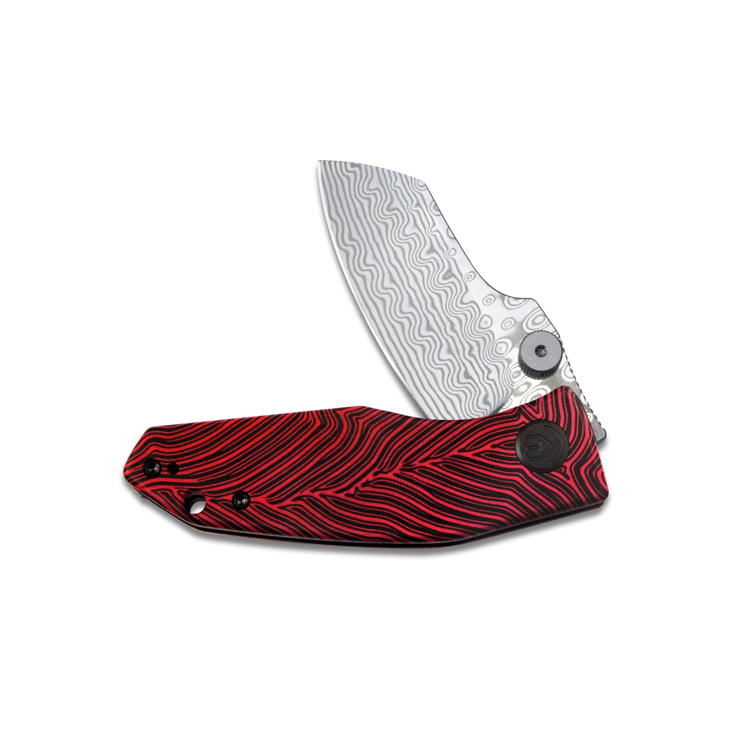 Monsterdog Liner Lock Folding Knife Red black G10 Handle 2.95" Damascus KU337G