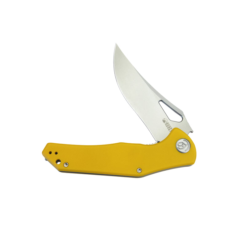 Phemius Liner Lock Folding Pocket Knife Yellow G10 Handle 3.66" Sandblast 14C28N KU149G