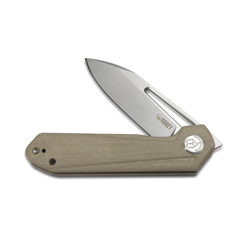 Royal Nest Liner Lock EDC Pocket Knife Front Flipper Tan G10 Handle 2.99" Bead Blasted D2 KU321D
