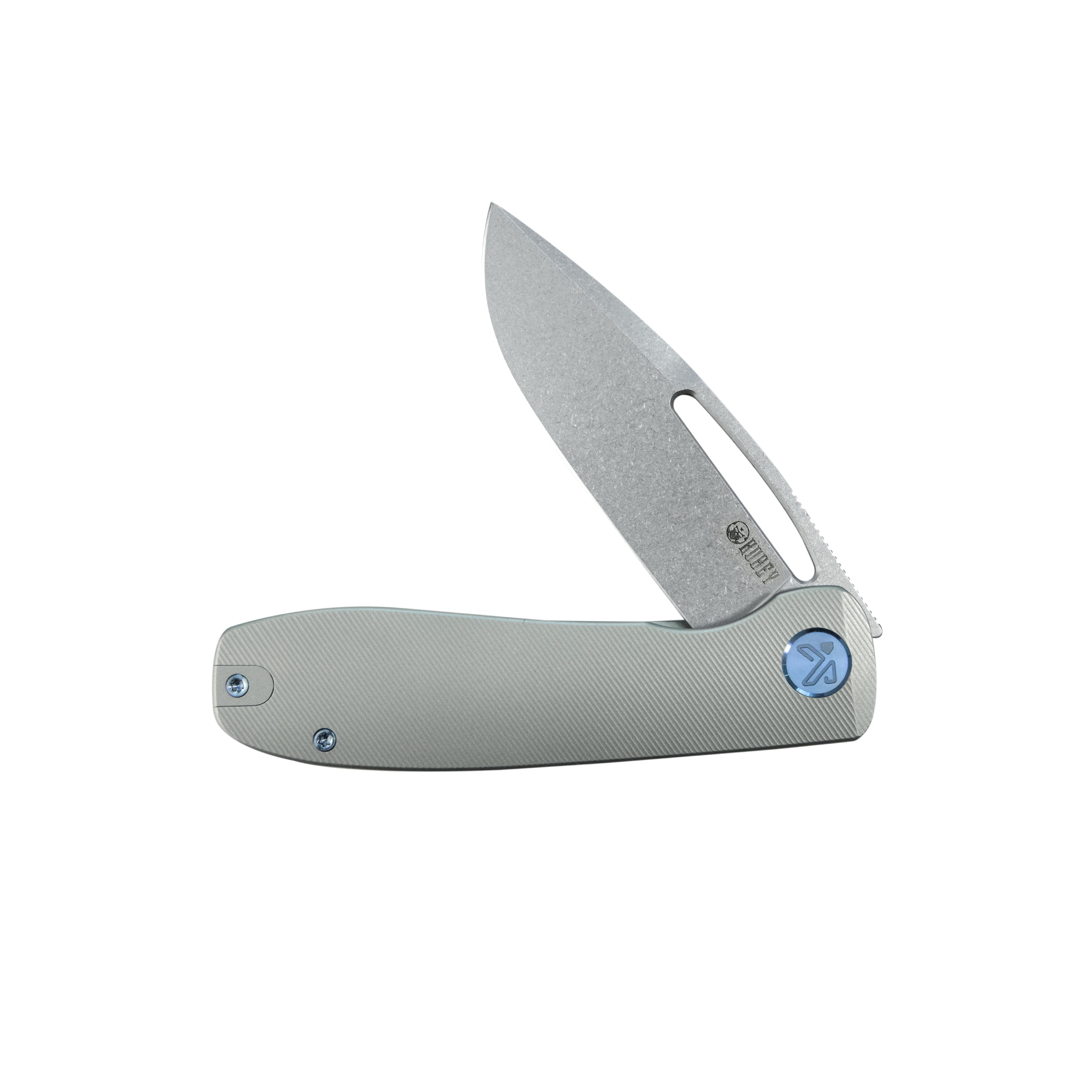 Kubey Supercell Pocket Knife Grey Titanium Handle 3.46