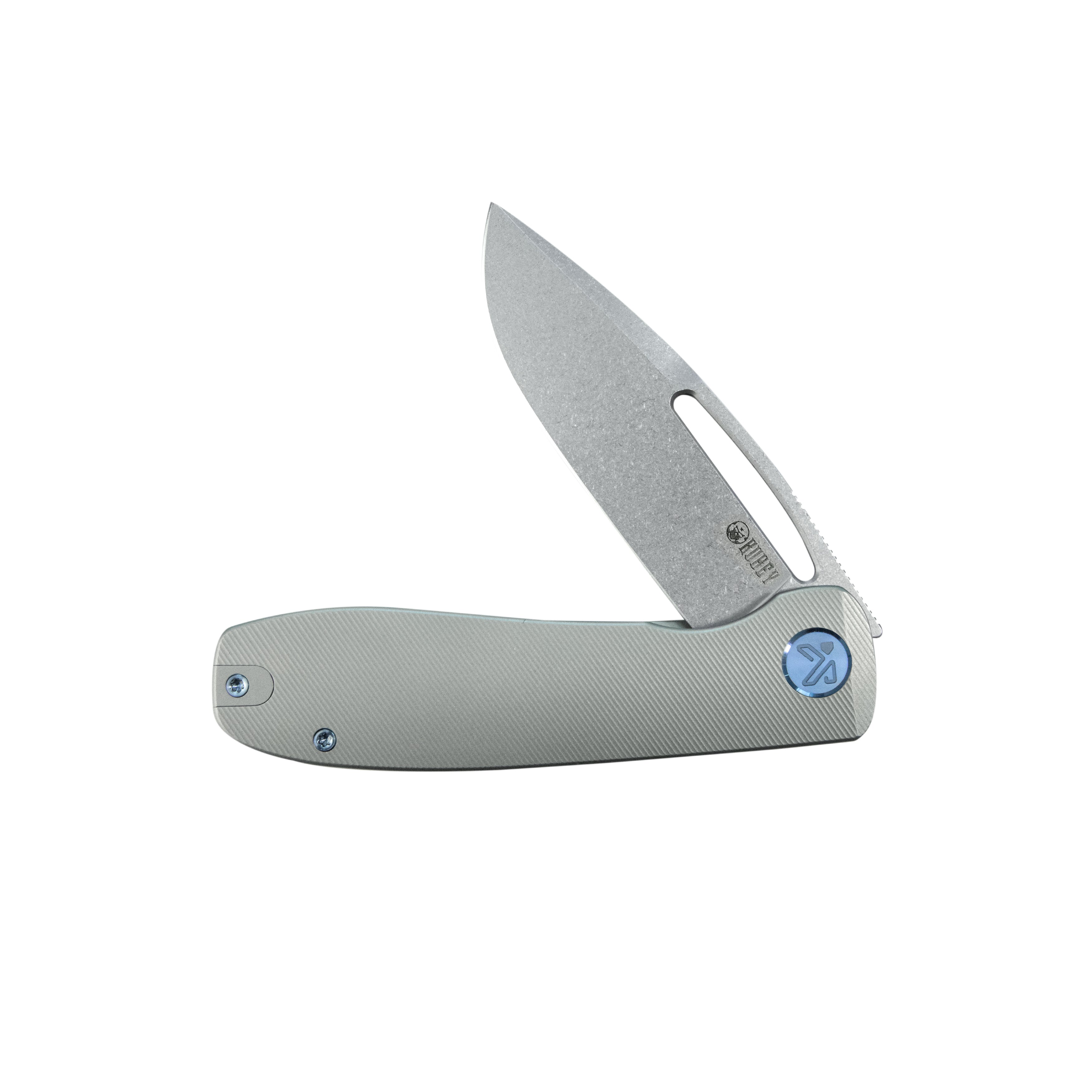 Kubey Supercell Pocket Knife Grey Titanium Handle 3.46" Stonewash 14C28N Blade KU353A