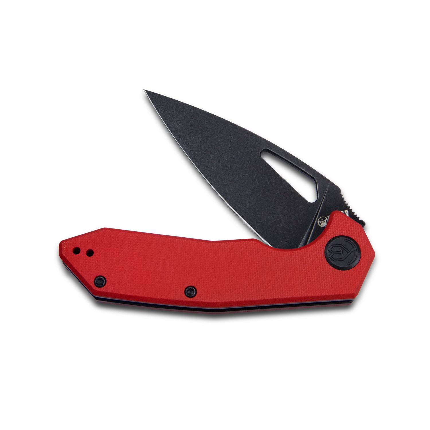 Coeus Liner Lock Thumb Open Folding Knife Red G10 Handle 3.11" Dark Stonewashed D2 KU122H