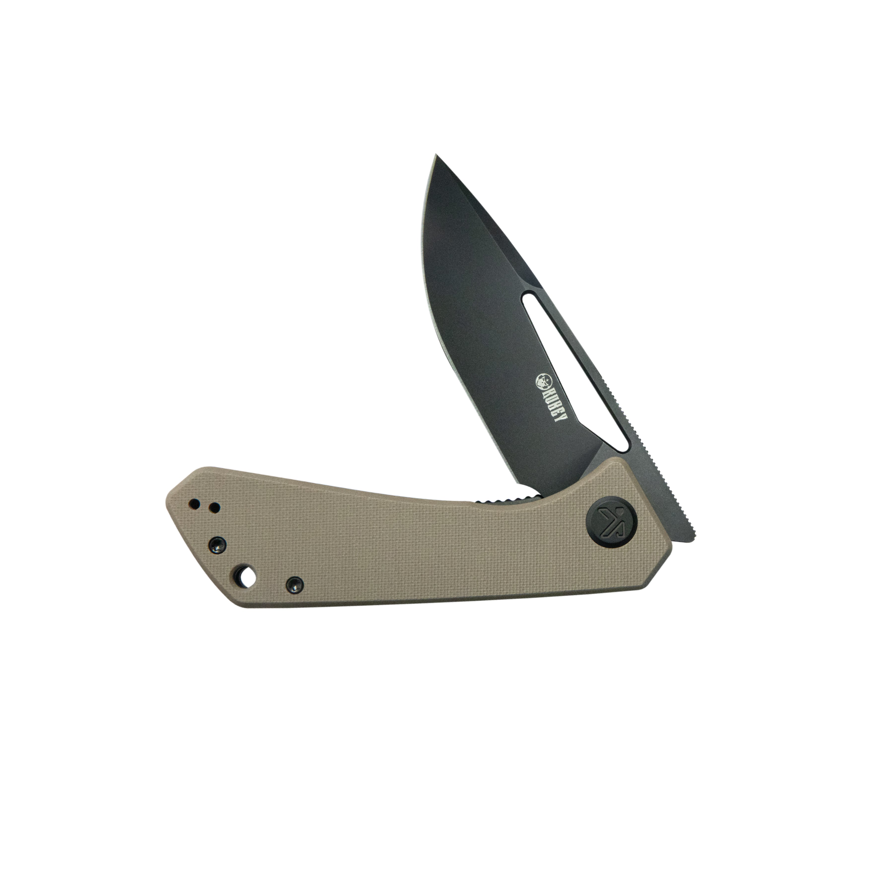 Kubey Thalia Front Flipper EDC Pocket Folding Knife Tan G10 Handle 3.27" Blackwash 14C28N KU331U