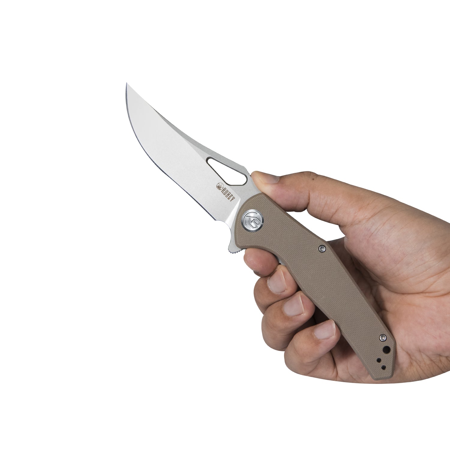 Kubey Phemius Liner Lock Folding Pocket Knife Tan G10 Handle 3.66" Bead Blasted D2 KU149B