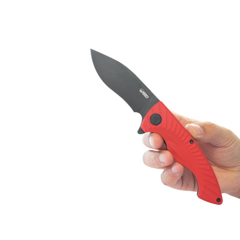 Timberwolf Flipper Outdoor Folding Knife Red G-10 Handle 3.46" Blackwash 14C28N Blade KU208I