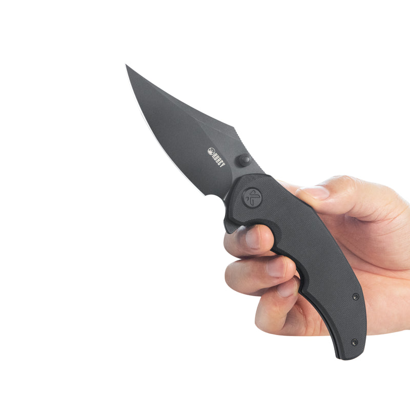 Ceto Flipper Camping Folding Knife Black G-10 Handle 3.46" Blackwash 14C28N Blade KU181D