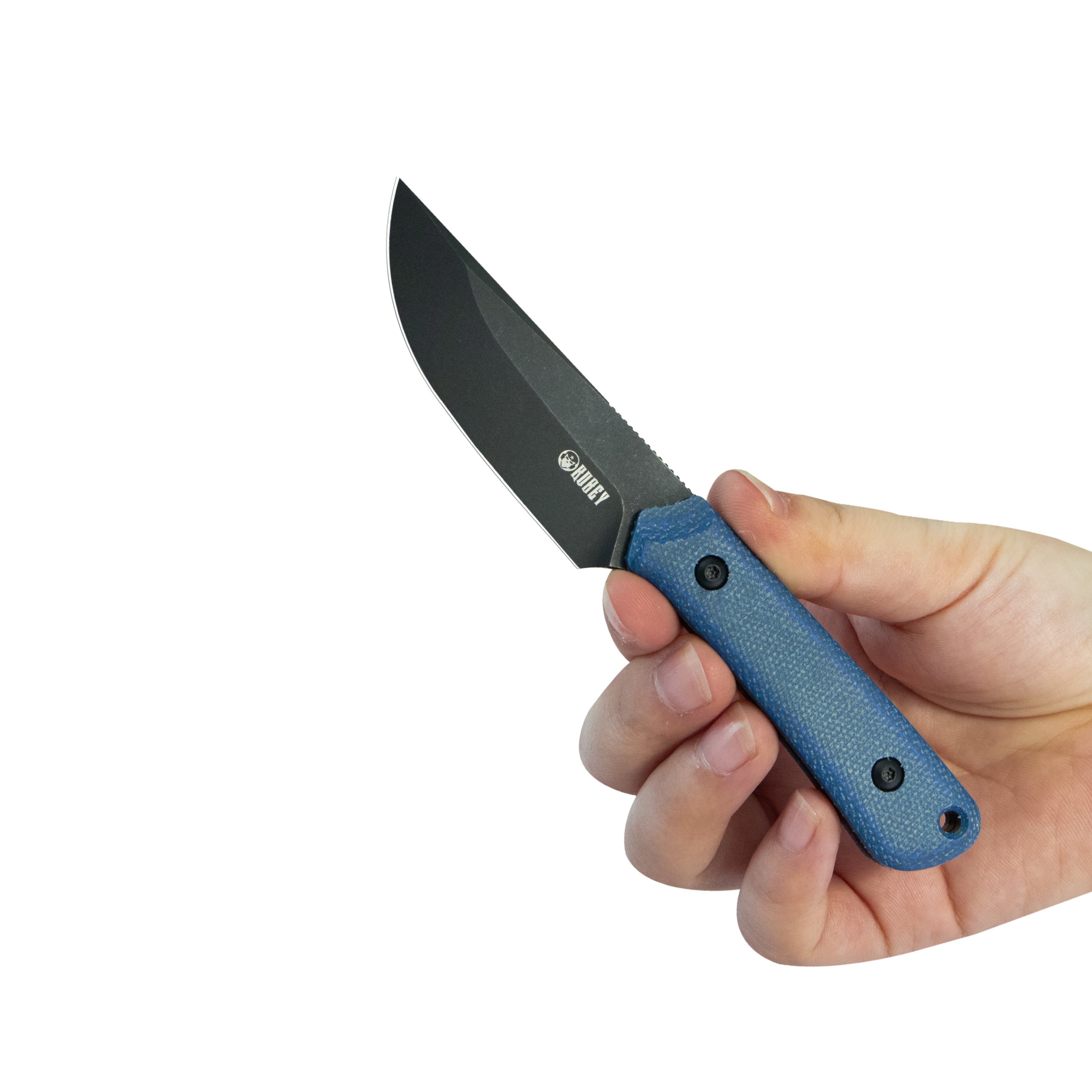 Kubey Thorn Fixed Blade Knife Blue Micarta Handle 2.8" Blackwash 14C28N Blade KU413D