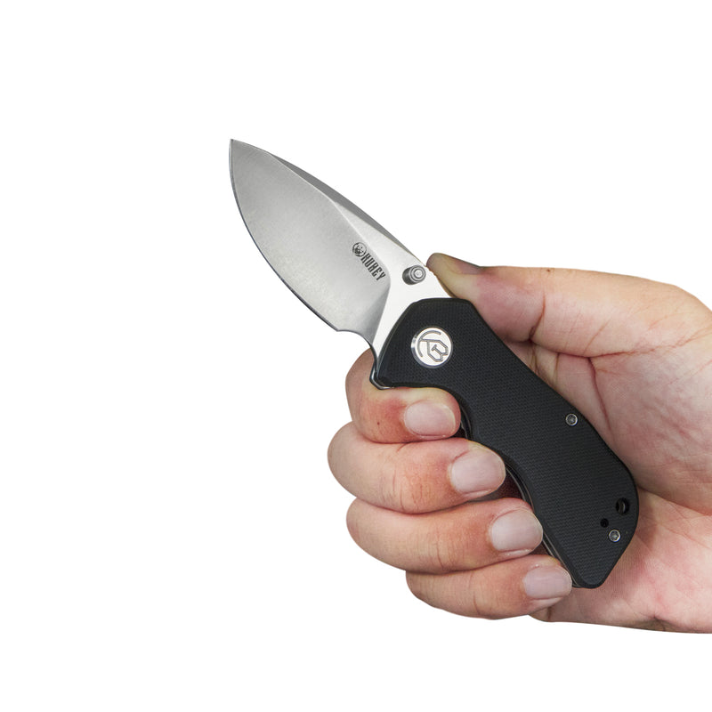Karaji Liner Lock Dual Thumb Studs Open Folding Pocket Knife Black G10 Handle 2.56" Bead Blasted D2 KU180E
