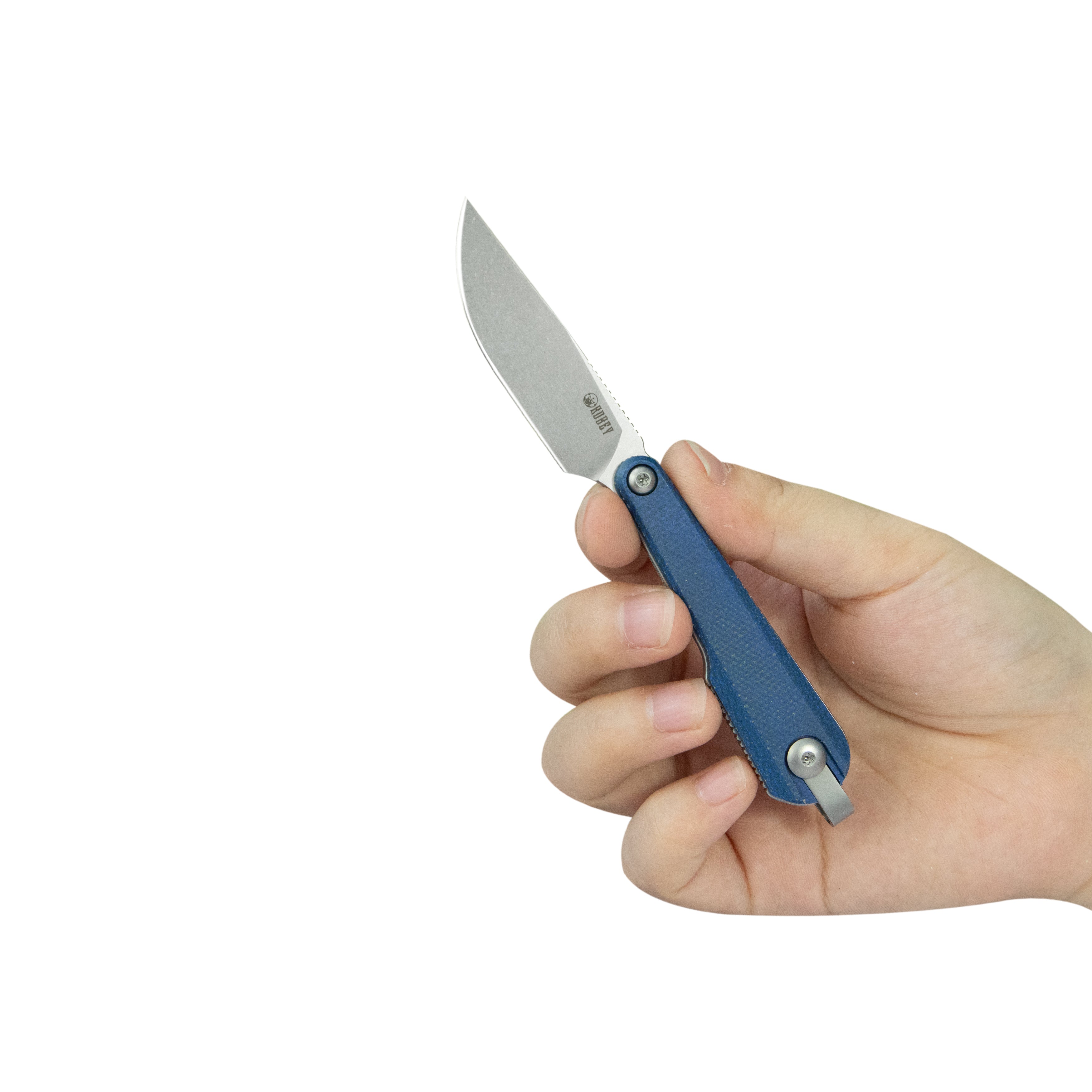 Kubey YAG Fixed Blade Knife Blue Micarta Handle 2.3" Beadblast 14C28N Blade KU451B